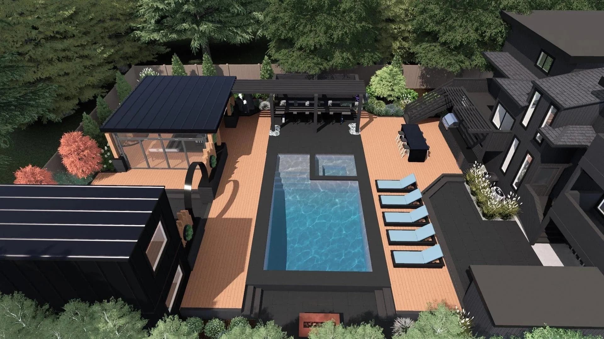 Design of a backyard pool and structure